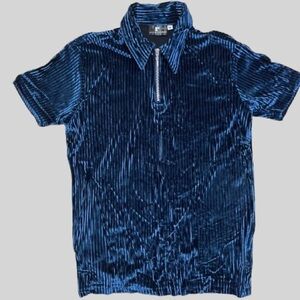 Men's Navy Velvet Button Down Shirt